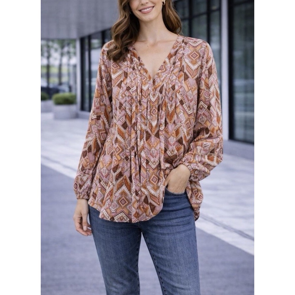 J. Jill Size-2X Womans Blouse Tunic Button Front Shirt Abstract Long Sleeve